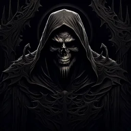 Generate a visually striking artwork that depicts 'Abaddon' as a formidable and malevolent entity similar to the grim reaper, drawing inspiration from dark mythology and biblical references. Incorporate elements of chaos, destruction, and a foreboding atmosphere, while highlighting Abaddon's menacing presence and otherworldly power.