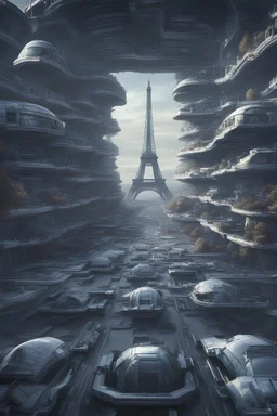 view of a futuristic Paris in a post atomic catastrophic way