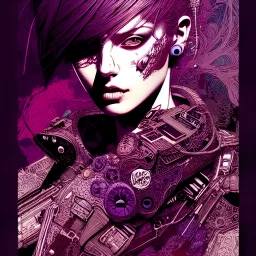 beautiful punk girl, hyper detailed, hyperdetailed, intricately detailed, illustration by <kilian eng> <Yoji Shinkawa>, purple tones,