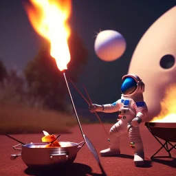 astronaut cooking marshmallows on barbecue from mars unreal engine 5, octan render