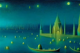 a surreal noctilucent city with arches, domes and rivers by artist "Leonora Carrington",by artist "Agostino Arrivabene",by artist David Inshaw"