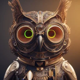 Steampunk Owl, extreme detail, Photorealism, macro lens 70mm,bokeh, cinema4d, HDR, 8k, unreal engine 5