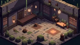 scary 8-bit little nightmares inspired courtyard, 2d flat