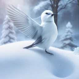 smooth hyper realistic, beautiful Japanese snow bird in crown, pale colors, dark cosmos background, cat еye, extremely sharp detail, finely tuned detail, ultra high definition, 8 k, unreal engine 5, ultra sharp focus, accurate sword wings, positive smile, lot of details, fit within portrait, Ambiance winter, perfect composition, perfect hair, perfect hands, finger up gestures