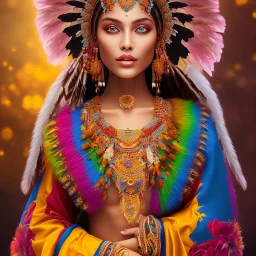 bright indigenous, beautiful portrait, flowery landscape