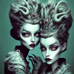 extrem tim burton style of evil stepsisters with different faces, sharp focus