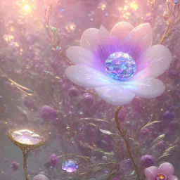 one big crystal subtle flower in a galactic ambiance with a beautiful fairy, transparent petals, delicate colors, in the foreground, full of details, smooth，soft light atmosphere, light effect，vaporwave colorful, concept art, smooth, extremely sharp detail, finely tuned detail, ultra high definition, 8 k, unreal engine 5, ultra sharp focus