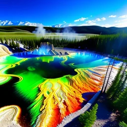 Yellowstone National Park,aerial view,extremely detailed digital painting, high resolution,8k, realistic, beautiful, volumetric lighting, mystical colors ,perfectly centered image, perfect composition, rim light, beautiful lighting,masterpiece, stunning scene, raytracing, anatomically correct, in the style Van Gogh and robert e howard and Ken Kelley and Ohrai Noriyoshi and Simon Bisley and tomzj1.