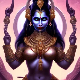 Goddess Kali in action, pitch black complexion, beautiful, svelte, stunning, chiseled face, fierce, unreal-5 engine volumetric lighting, intricate details, realistic style