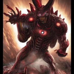 hybrid of Iron Man and Godzilla and xenomorph