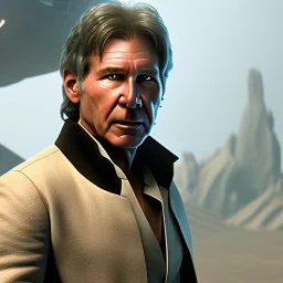 portrait of harrison ford as captain han solo, brown eyes, realistic, light, rough facial skin, cinematic lighting, photorealistic, volumetric light and shadow, hyper HD, octane render, unreal engine, insanely detailed and intricate, hyper-realistic, space background, watercolour on white paper