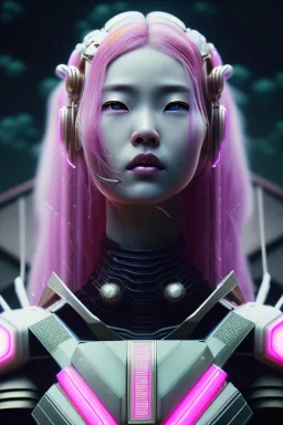 portrait, Asian cyborg woman, samurai warrior :: symmetry photography, cyberpunk style, pink hair, perfect eyes, samurai helmet, samurai army, katana, japanese traditional pattern, pink, white, black, glow eyes, cinematic, Ultra realistic, dark scene, soft color, highly detailed, unreal engine 5, RTX, ultra detail, 3d, finely drawn, high definition.