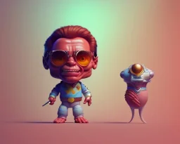 tiny cute {Arnold Schwarzenegger} toy, standing character, soft smooth lighting, soft pastel colors, skottie young, 3d blender render, polycount, modular constructivism, pop surrealism, physically based rendering, square image, evil ,