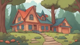 Cartoon oldschool house in forest