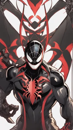 miles morales mix with venom symbiote in solo leveling shadow artstyle, rainhard armor, demon lord them, intricate details, highly detailed, high details