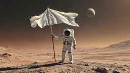 Astronauta con una bandera blanca, planeta desconocido en el estilo de Marianne von Werefkin