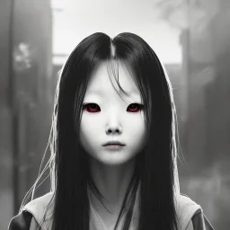 Sadako Yamamura (Ringu, 1998) ; screenshot, Dark Foggy Georgeous Horror Dark Fantasy Art by James Bousema, digital illustration, evil,wild, cold stare ,photo-realistic, 32K,dynamic colors,high details,high definition,crystal clear image,aspect ratio 33:1,DIGITAL ILLUSTRATION by James Bousema Modifiers: Nikon D850 elegant Award winning photography fantasy photorealistic very attractive