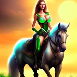 fullbody portrait of beautiful busty with big green eyes woman riding a horse by Rafael 8k