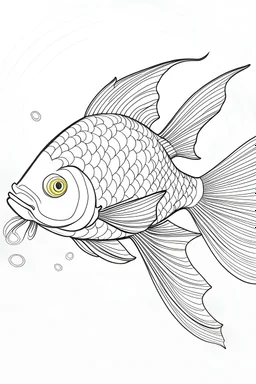 Draw me a completed artwork of a goldfish in continuous contour line art using a pen