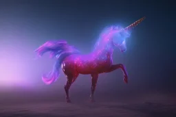 one glowing unicorn in space,nebula in the backround, Christmas theme .