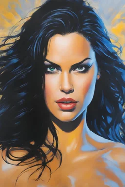 a series of pictures based on DC Comics Superheroes, amazing oil on canvas image of Chyna Laurer