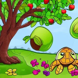 cartoon turtle and apple tree