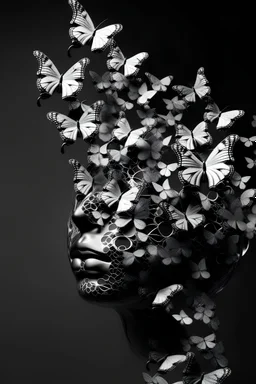 abstract black mask with white Butterflys flying away