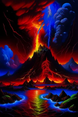 fire, lightning, wind, rain, volcanic lava, fireworks, explosions, multicolored neon lights, Count Dracula in the art style of Boris Vallejo, oil paint on canvas, 32k UHD, hyper realistic, photorealistic, realistic, life-like, extremely detailed, extremely colorful, sharp beautiful professional quality,