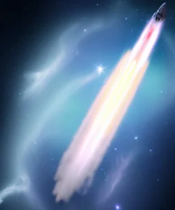 clean modern white rocket flying, beautiful nebula, far shot, 8k, realistic