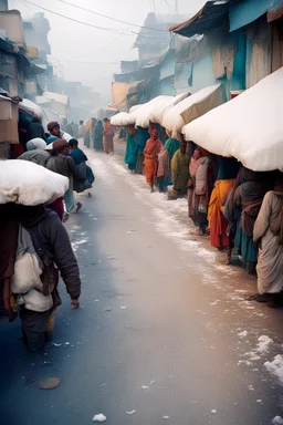 roadway market, India, cold weather, snow, lomography