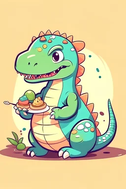 cute Dinosaur eating cakes clean design