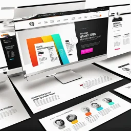 moderne marketing website entwurf in weiß, schwarzer hintergrund mit farbverlauf, texte als linien, detailreich, in 3d, fotorealistisch