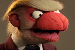 Angry muppet trump in suit, no tongue, looking forward, face