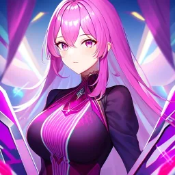 girl, masterpiece, best quality, volumetric lighting, detailed outfit, perfect eyes, fuchsia hair, fuchsia eyes,