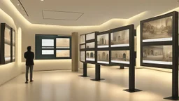 Interactive display screens in the Naqshahat Museum showroom, measuring 10 meters by 14 metres