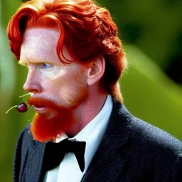 male actor Courtney Gains as a ruggedly handsome, roguish pirate, charismatic, attractive male, masculine, perfect, precisely detailed clear eyes, unblemished, flawless skin, softly freckled face; meticulously detailed multi-hued ginger carrot-colored cherry fire red hair; Malachai of the corn