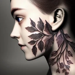 full face tattoo of branches and leaves that extend past face and become real, 8k resolution, high-quality, fine-detail, intricate, digital art, detailed matte, volumetric lighting, illustration, octane render,