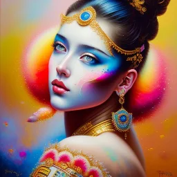 iv_a painting of a young woman, figurative art, an acrylic detailed painting, , brush strokes, paint drips and drabs and splatters by Harumi Hironaka, turquoise pink and yellow, james terrell art, trending on artstation, soft lines,intricate art by bastien lecouffe deharme and greg rutkowski