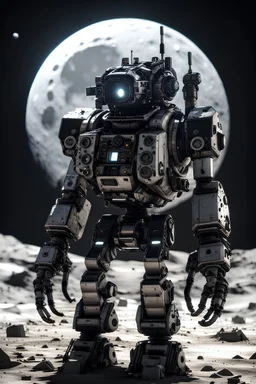 Black MECH on the moon wearing KAFFEYEH, Futuristic 3d render, vray, uhd, detailed, hdr, 16k, photorealistic, leds, chroma structure, dramatic lighting, hawken graphic design abstract 3d hitech technological HAWKEN photorealistic uhd 16k VRAY highly detailed HDR
