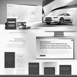 moderne marketing website entwurf in weiß, schwarzer hintergrund, texte als linien, keine details, in 3d, fotorealistisch