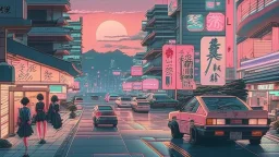 soothing 80s Japanese city ,