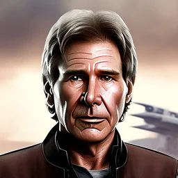 portrait of harrison ford as captain han solo, brown eyes, with realistic and ultra light facial skin, cinematic lighting, photorealistic, volumetric light and shadow, hyper HD, octane render, unreal engine, insanely detailed and intricate, hyper-realistic, space background, watercolour on white paper