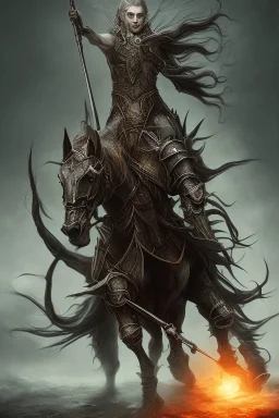 sauron on horse , dystopian surrealism, dark horror fantasy, hdr, demonic, dark art