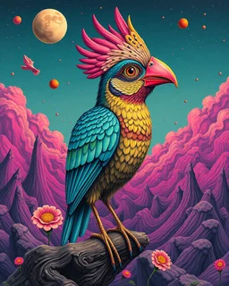 Lowbrow pop surrealism hallucinogenic bird of majestoc