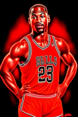 michael jordan with orange jersey, realistic photo