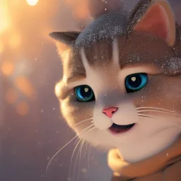 Cute fumo plush of a beautiful anthropomorphic cat girl wearing a puffy jacket in a winter wonderland; beautiful full volumetric lighting, cinematic illumination, brilliant coloring, smooth, sharp focus, crispy quality, vray; Pixar, Disney, Artstation; HD, HDR, SF, CGSociety, 16k, photorealistic, unreal engine