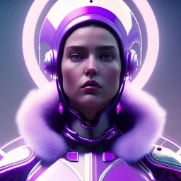 woman, rounded face, purple, round helmet, decorative color feathers, retro futuristic, latex coat, soft color, highly detailed, art stations, concept art, smooth, unreal engine 5, god rays, ray tracing, RTX, lumen lighting, ultra detail, volumetric lighting, 3d, finely drawn, high definition, high resolution.