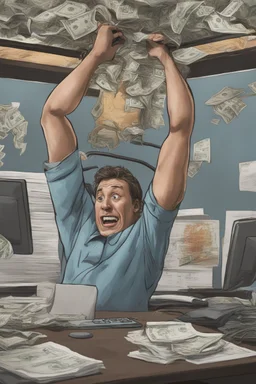 highly detailed 8k image of a guy pulling out he's hair of frustration when there's a sudden drop with pips on the stock market, symbolising a trade