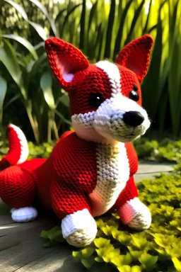 crocheted red corgie