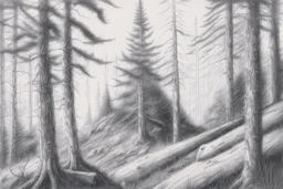 Norwegian forest, woodland- Pencil drawing, realistic, graphite